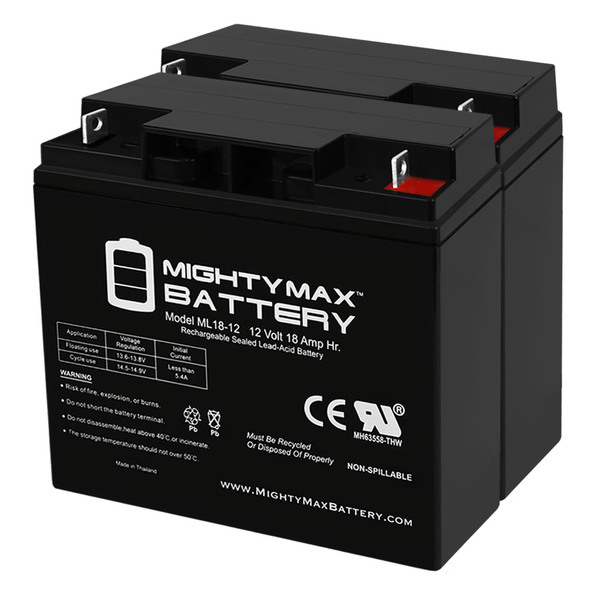 Mighty Max Battery ML18-12 - 12V 18AH Replacement for Universal Battery UB12180 - 2 Pack ML18-12MP2